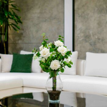 Composition rose blanche H 67cm