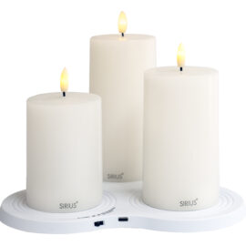 Bougies Sille rechargeables, lot de 3 pièces blanches + chargeur multiple